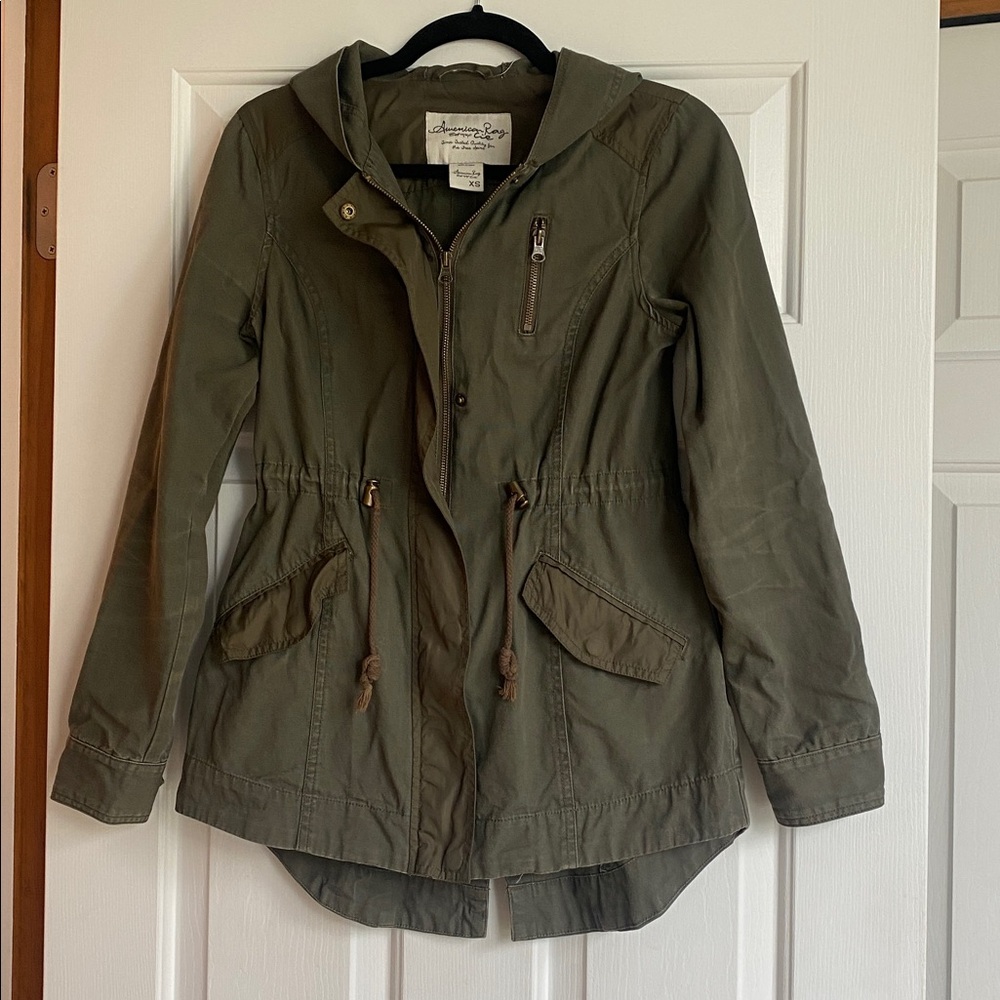 American Rag Olive Utility Anorak Jacket Hooded Cargo Military Style Size XS